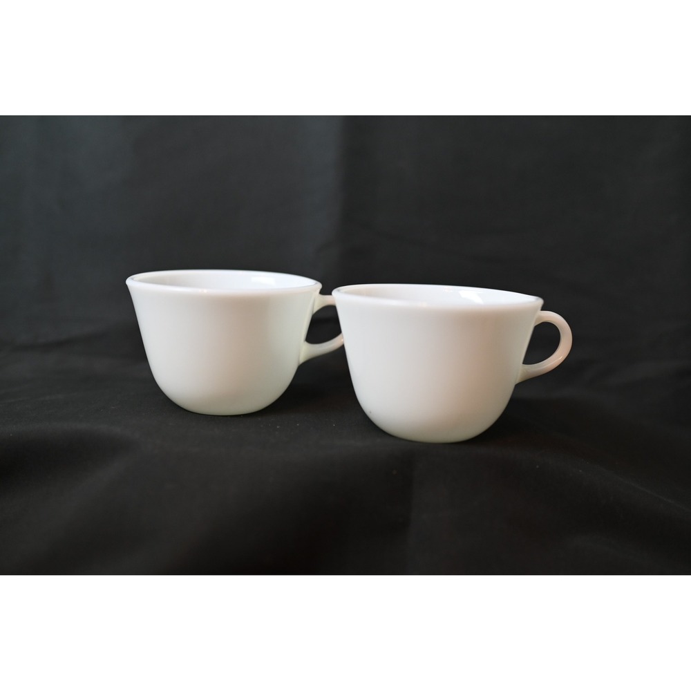 Vintage Pyrex Milk Glass Tea Cups Set of 2 White Retro Coffee Mugs USA Made